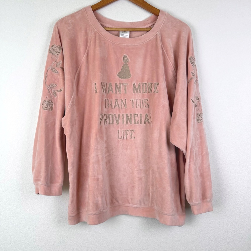 Disney Sweatshirt Women XL Pink Excellent Belle Provincial Life Velour Rose